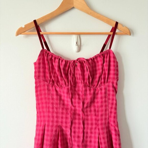 Haze Gingham Check Picnic Tie Midi Dress Raspberry Pink Size XS/Small - Picture 2 of 6